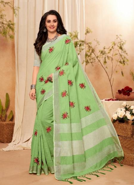 Green Colour STYLEWELL KAVYA VOL 3 Designer Festive Wear Cotton Zari Pallu With Embroidery Saree Collection 475